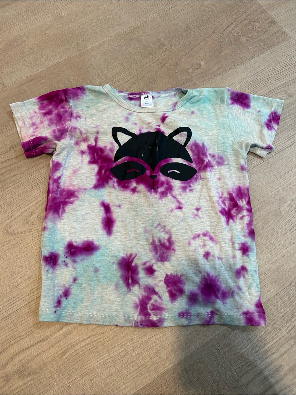 Little & Lively Kids Raccoon Graphic Tee - Purple Blue Tie-Dye